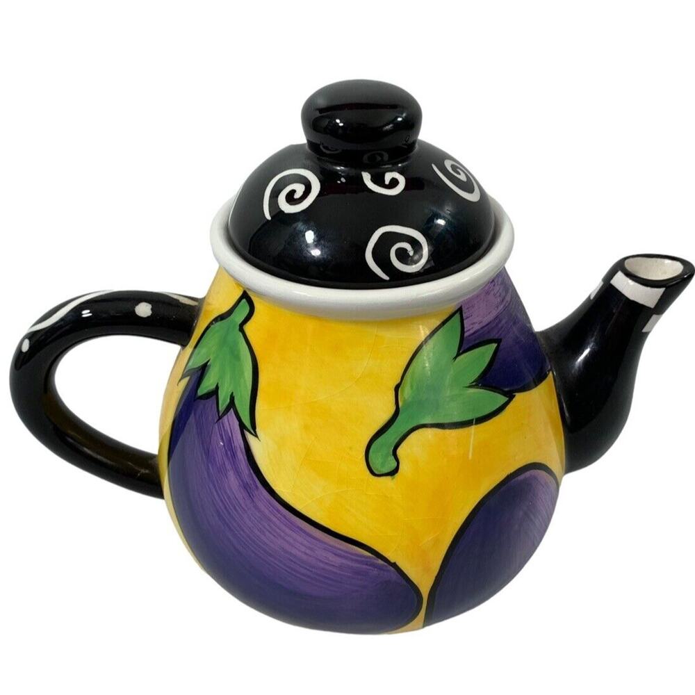 Milson & Louis Eggplant Teapot Hand Painted Whimsical Home Decor Artsy‎
